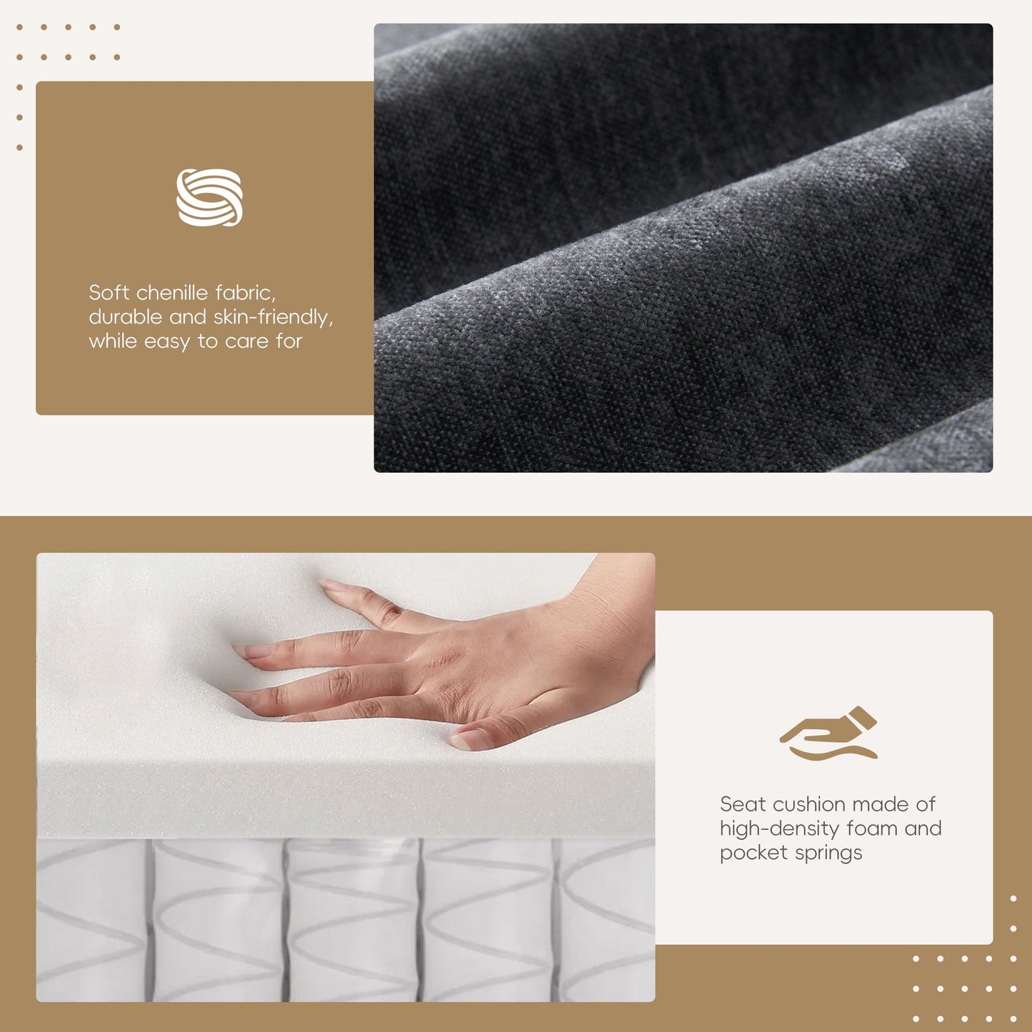 Divano componibile a L con bracciolo multifunzionale, doppia porta di ricarica, portabicchieri, tasche laterali portaoggetti, cuscino morbido