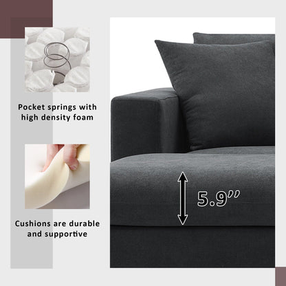 Divano componibile, set divano a L con 2 cuscini gratuiti, set divano a 4 posti in tessuto di poliestere con pouf trasformabile