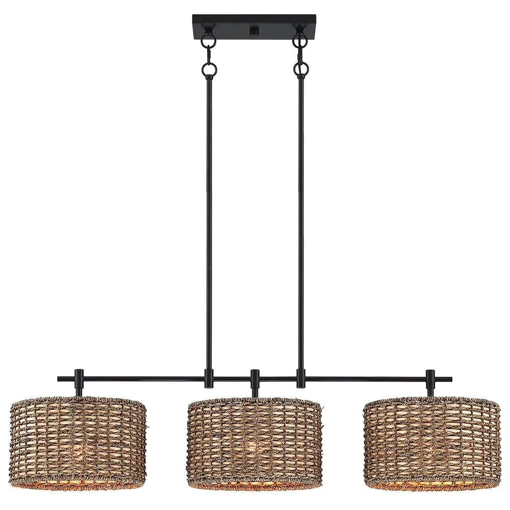 Lampadario lineare da cucina in stile rustico nero Sedgy a 3 luci - 41 W