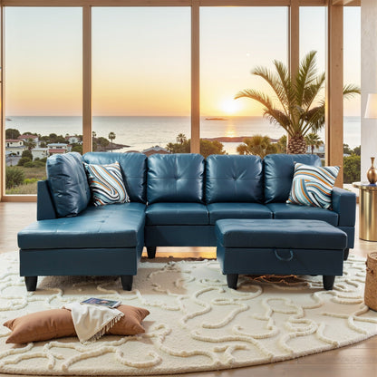 Divano per soggiorno in pelle sintetica semi-PU, 3 pezzi