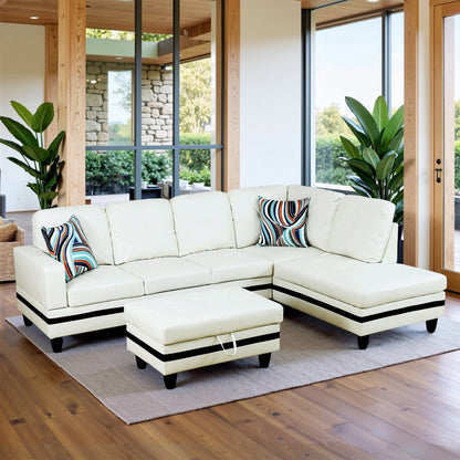 Divano per soggiorno in pelle sintetica semi-PU, 3 pezzi