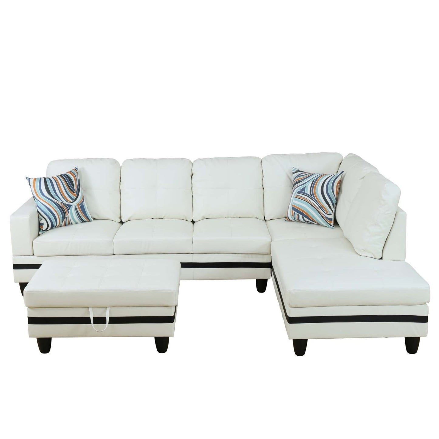 Divano per soggiorno in pelle sintetica semi-PU, 3 pezzi