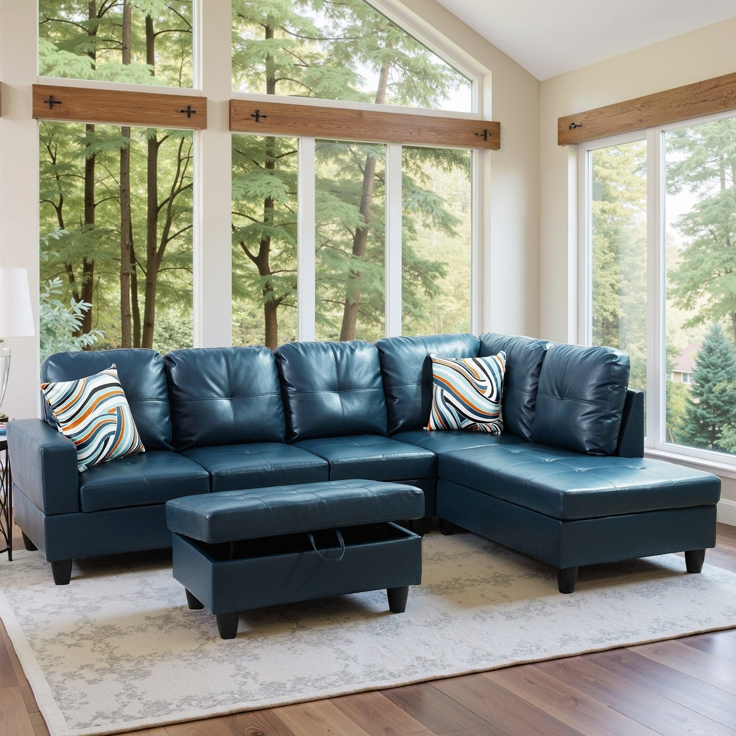 Divano per soggiorno in pelle sintetica semi-PU, 3 pezzi