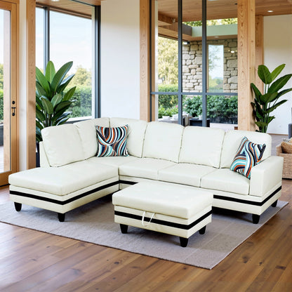 Divano per soggiorno in pelle sintetica semi-PU, 3 pezzi