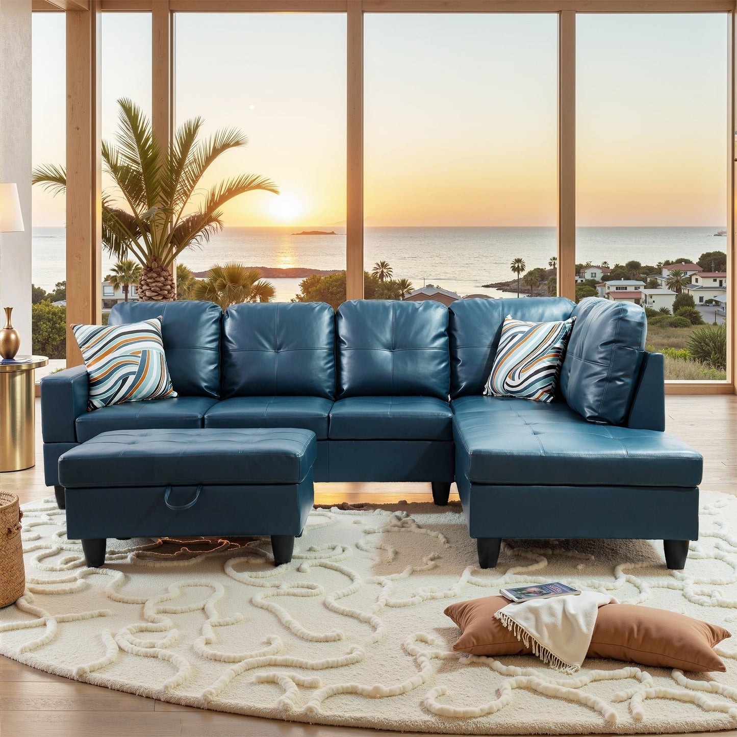 Divano per soggiorno in pelle sintetica semi-PU, 3 pezzi