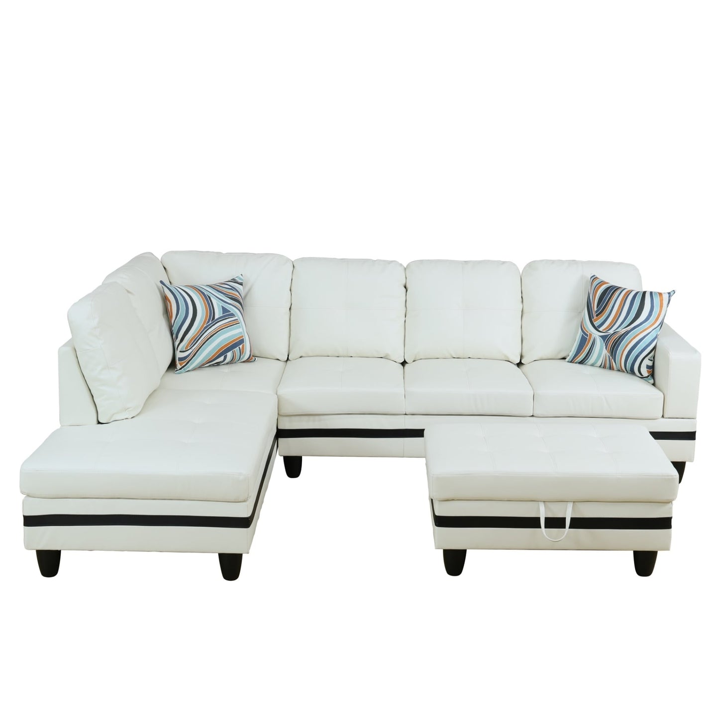 Divano per soggiorno in pelle sintetica semi-PU, 3 pezzi