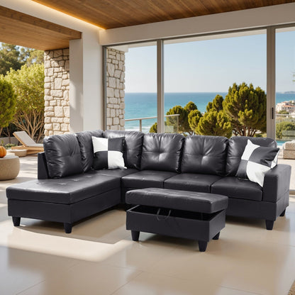 Divano per soggiorno in pelle sintetica semi-PU, 3 pezzi