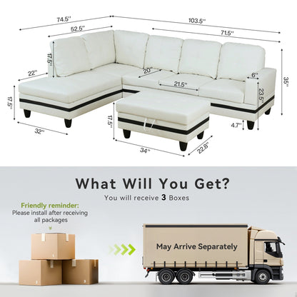 Divano per soggiorno in pelle sintetica semi-PU, 3 pezzi