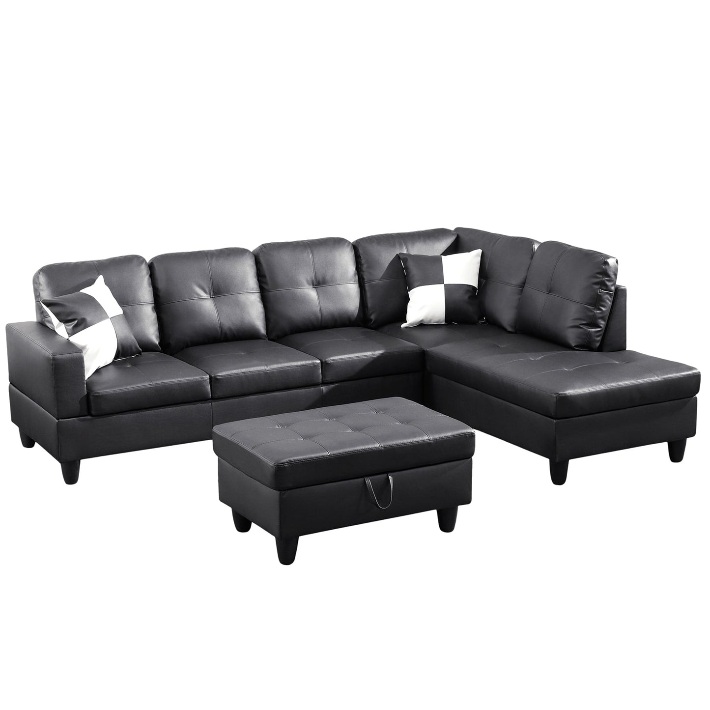 Divano per soggiorno in pelle sintetica semi-PU, 3 pezzi