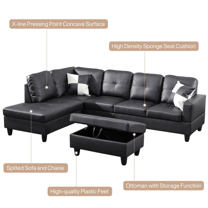 Divano per soggiorno in pelle sintetica semi-PU, 3 pezzi