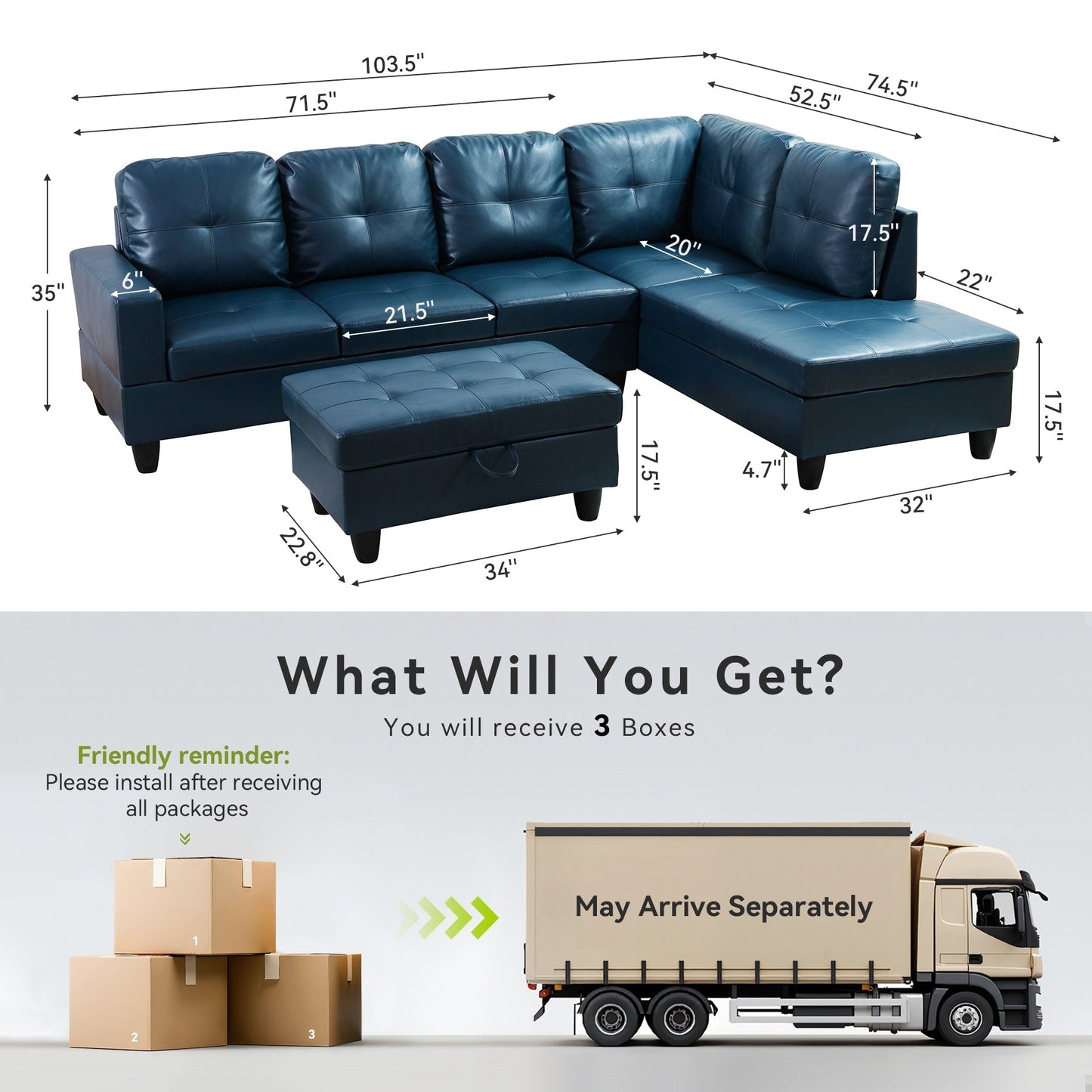 Divano per soggiorno in pelle sintetica semi-PU, 3 pezzi