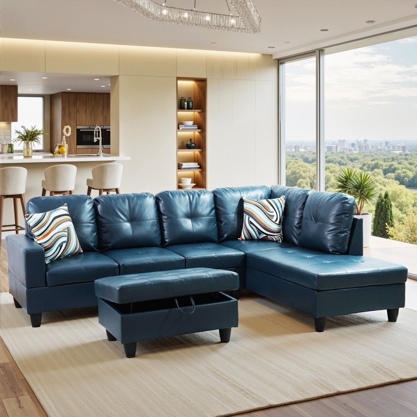 Divano per soggiorno in pelle sintetica semi-PU, 3 pezzi