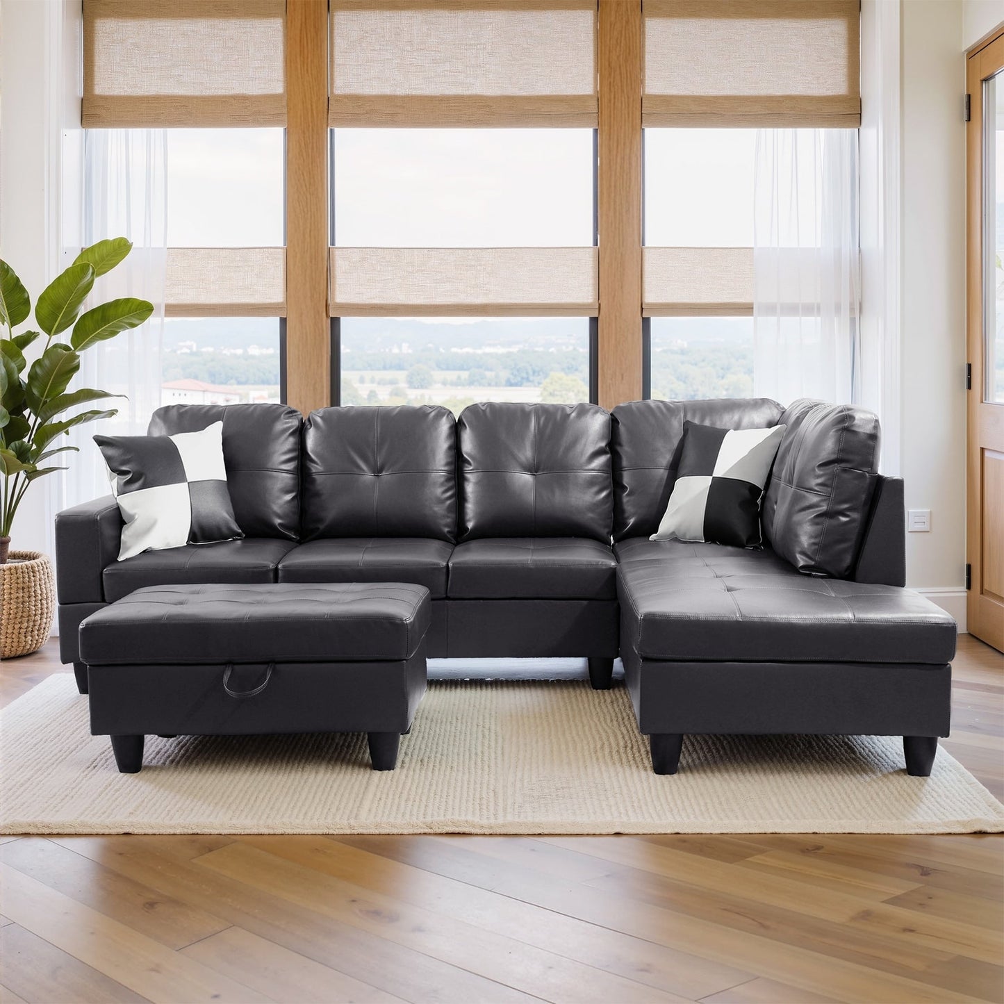 Divano per soggiorno in pelle sintetica semi-PU, 3 pezzi