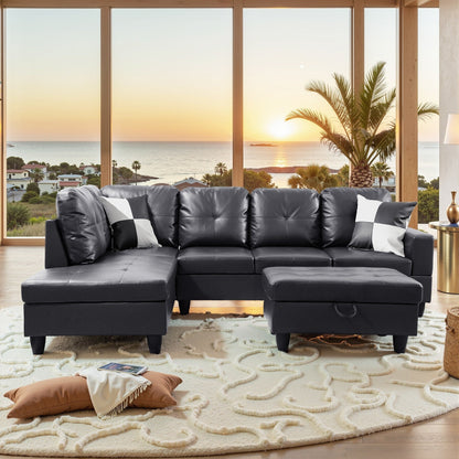 Divano per soggiorno in pelle sintetica semi-PU, 3 pezzi