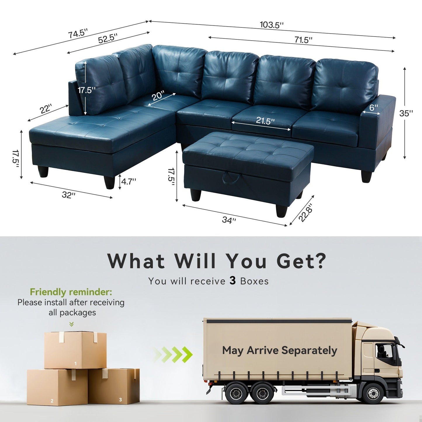 Divano per soggiorno in pelle sintetica semi-PU, 3 pezzi