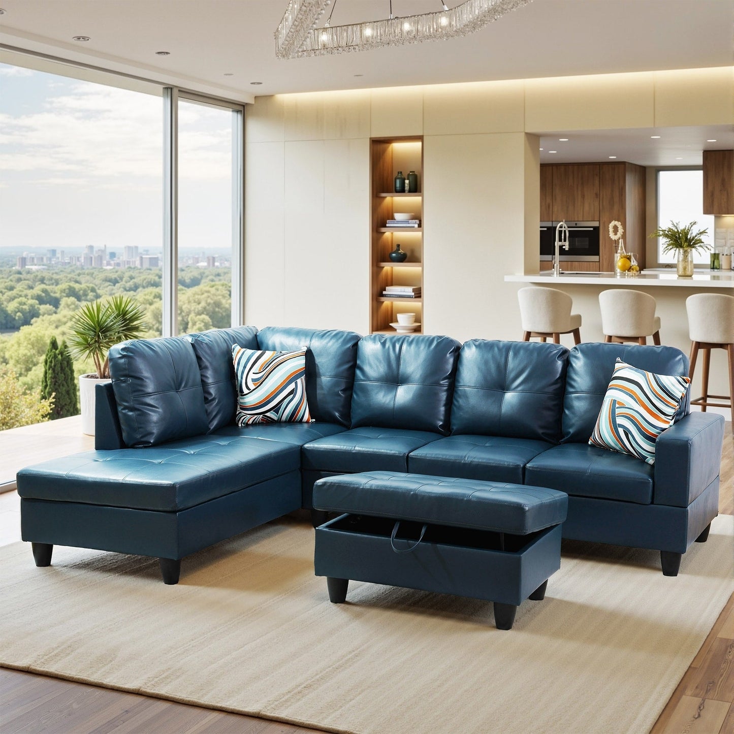 Divano per soggiorno in pelle sintetica semi-PU, 3 pezzi