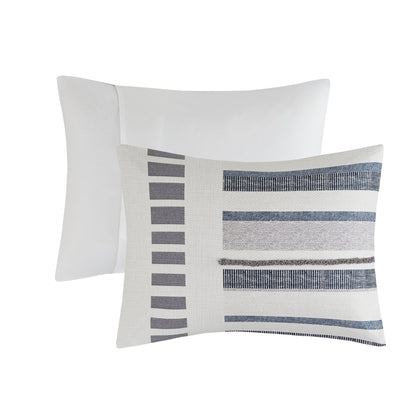 Set copripiumino stampato in cotone Serena INK+IVY 3 pezzi con finiture blu navy