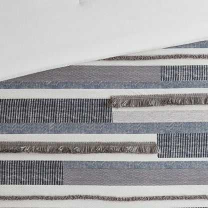 Set copripiumino stampato in cotone Serena INK+IVY 3 pezzi con finiture blu navy