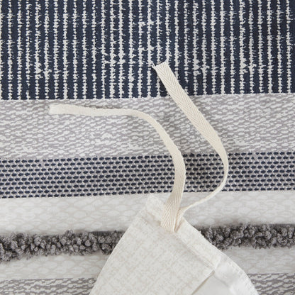 Set copripiumino stampato in cotone Serena INK+IVY 3 pezzi con finiture blu navy