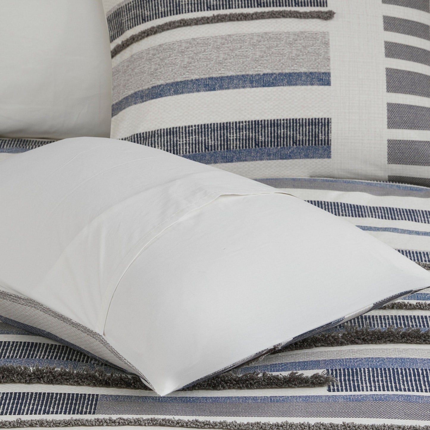 Set copripiumino stampato in cotone Serena INK+IVY 3 pezzi con finiture blu navy