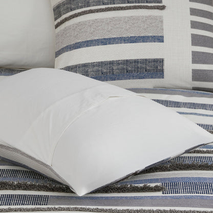 Set copripiumino stampato in cotone Serena INK+IVY 3 pezzi con finiture blu navy