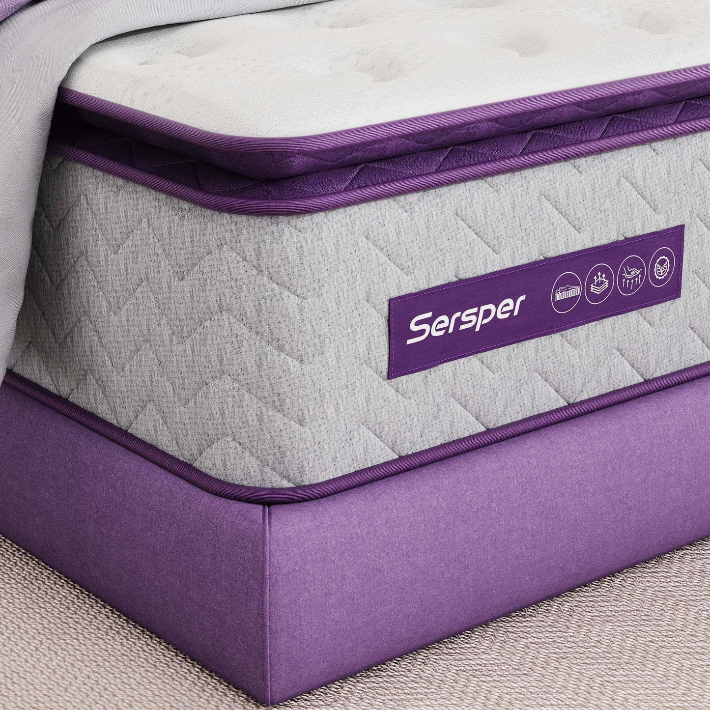 Sersper Memory Foam Hybrid Pillow Top da 10 pollici - Molle interne insacchettate a 5 zone, isolamento del movimento - Bobine più pesanti per un supporto duraturo