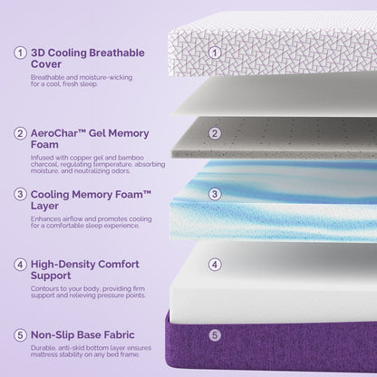 Materasso in memory foam con gel di rame, 14 pollici, di media rigidità, per alleviare la schiena e la pressione - Certificato CertiPUR-US