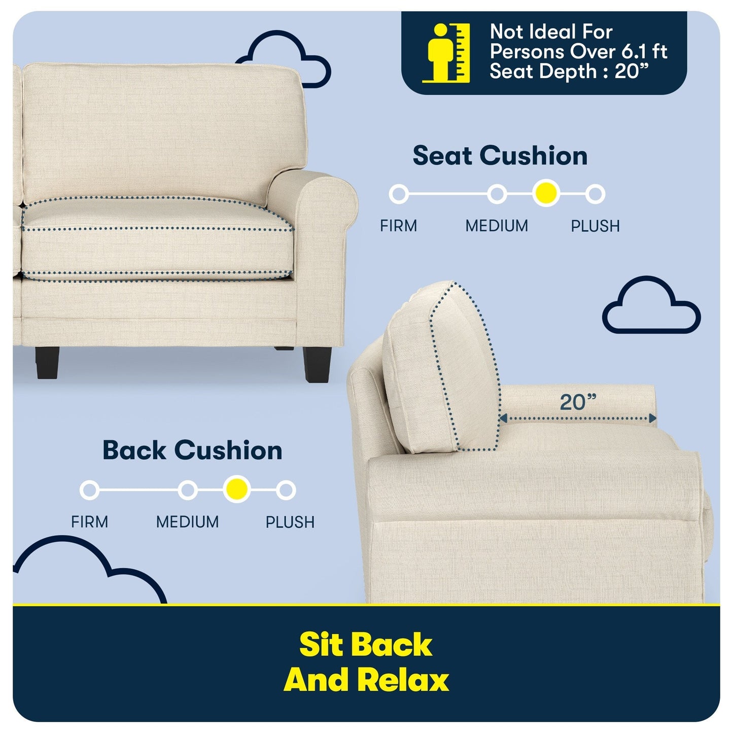 Divano con braccioli arrotolati Serta Copenhagen 73, in poliestere di facile manutenzione, schienale morbido, cuscini di seduta a molle insacchettate