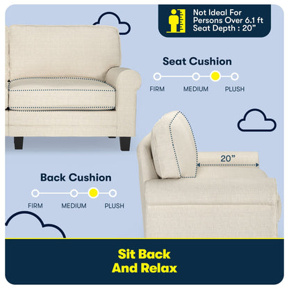 Divano con braccioli arrotolati Serta Copenhagen 73, in poliestere di facile manutenzione, schienale morbido, cuscini di seduta a molle insacchettate