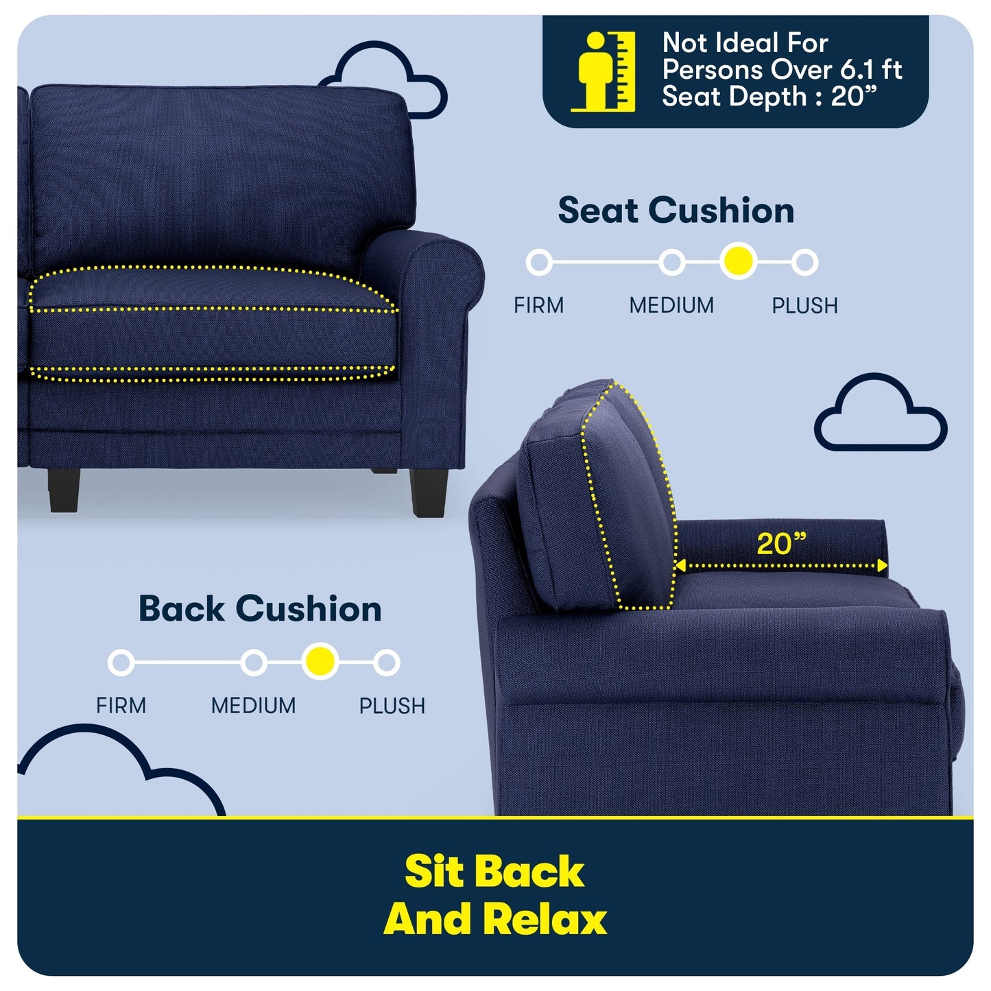 Divano con braccioli arrotolati Serta Copenhagen 73, in poliestere di facile manutenzione, schienale morbido, cuscini di seduta a molle insacchettate