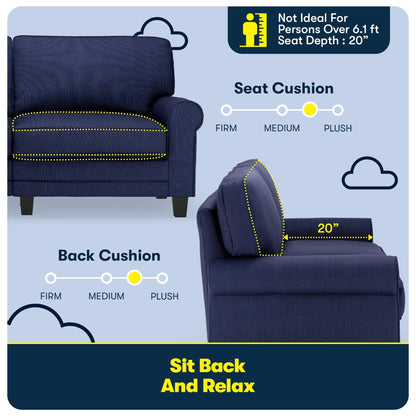 Divano con braccioli arrotolati Serta Copenhagen 73, in poliestere di facile manutenzione, schienale morbido, cuscini di seduta a molle insacchettate