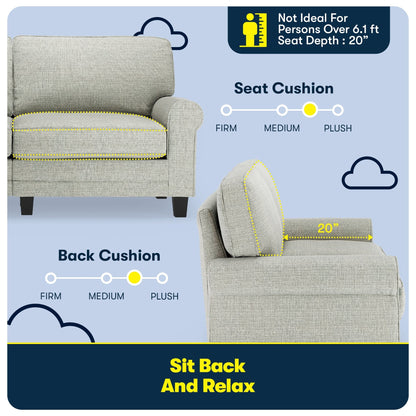 Divano con braccioli arrotolati Serta Copenhagen 73, in poliestere di facile manutenzione, schienale morbido, cuscini di seduta a molle insacchettate