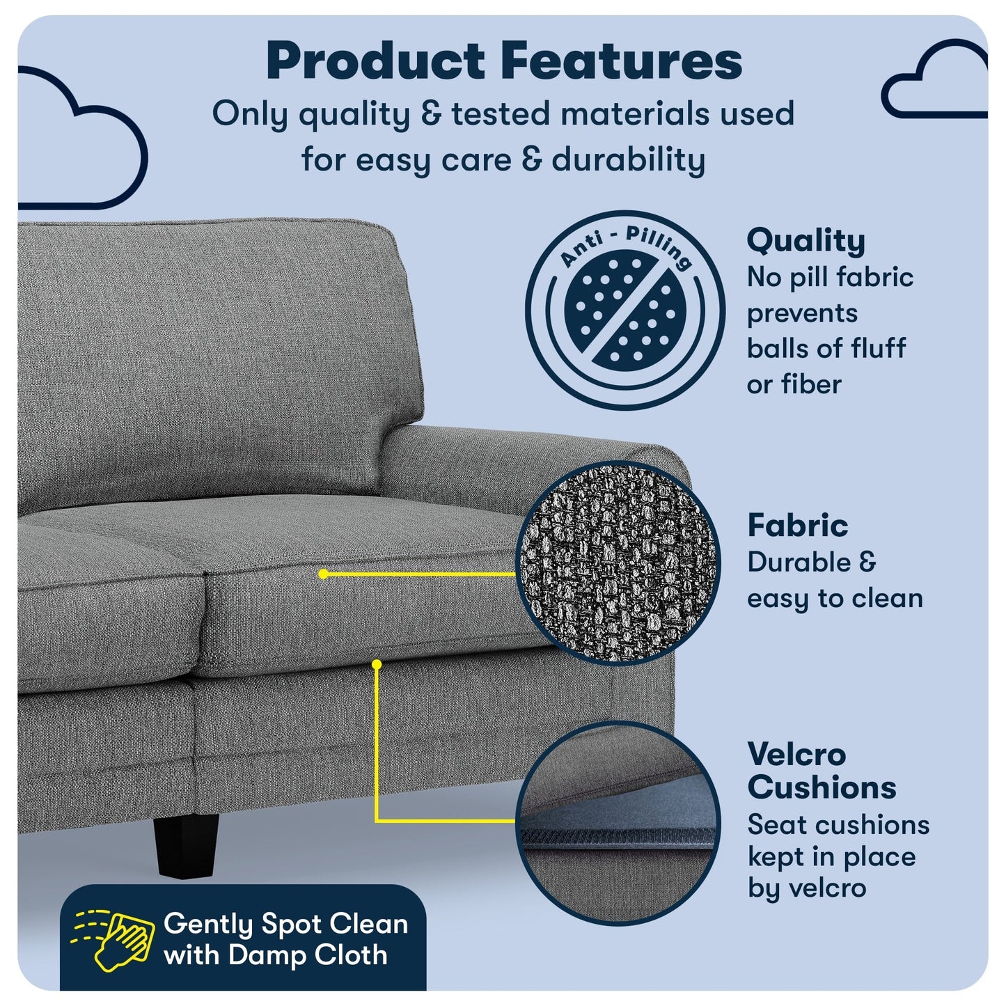 Divano con braccioli arrotolati Serta Copenhagen 73, in poliestere di facile manutenzione, schienale morbido, cuscini di seduta a molle insacchettate