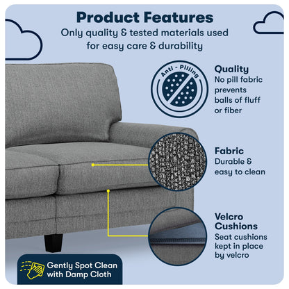 Divano con braccioli arrotolati Serta Copenhagen 73, in poliestere di facile manutenzione, schienale morbido, cuscini di seduta a molle insacchettate