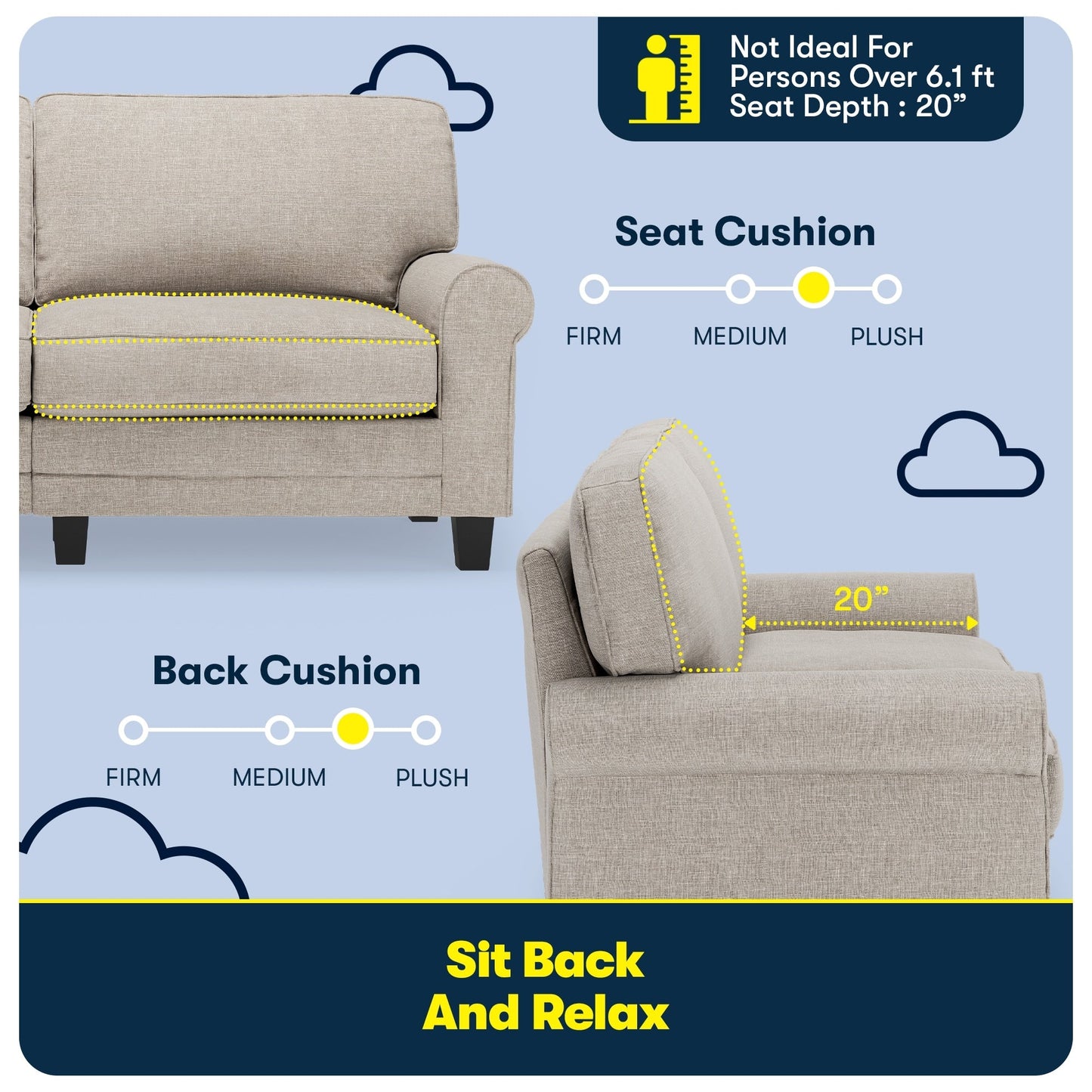 Divano con braccioli arrotolati Serta Copenhagen 73, in poliestere di facile manutenzione, schienale morbido, cuscini di seduta a molle insacchettate