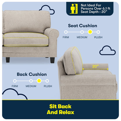 Divano con braccioli arrotolati Serta Copenhagen 73, in poliestere di facile manutenzione, schienale morbido, cuscini di seduta a molle insacchettate