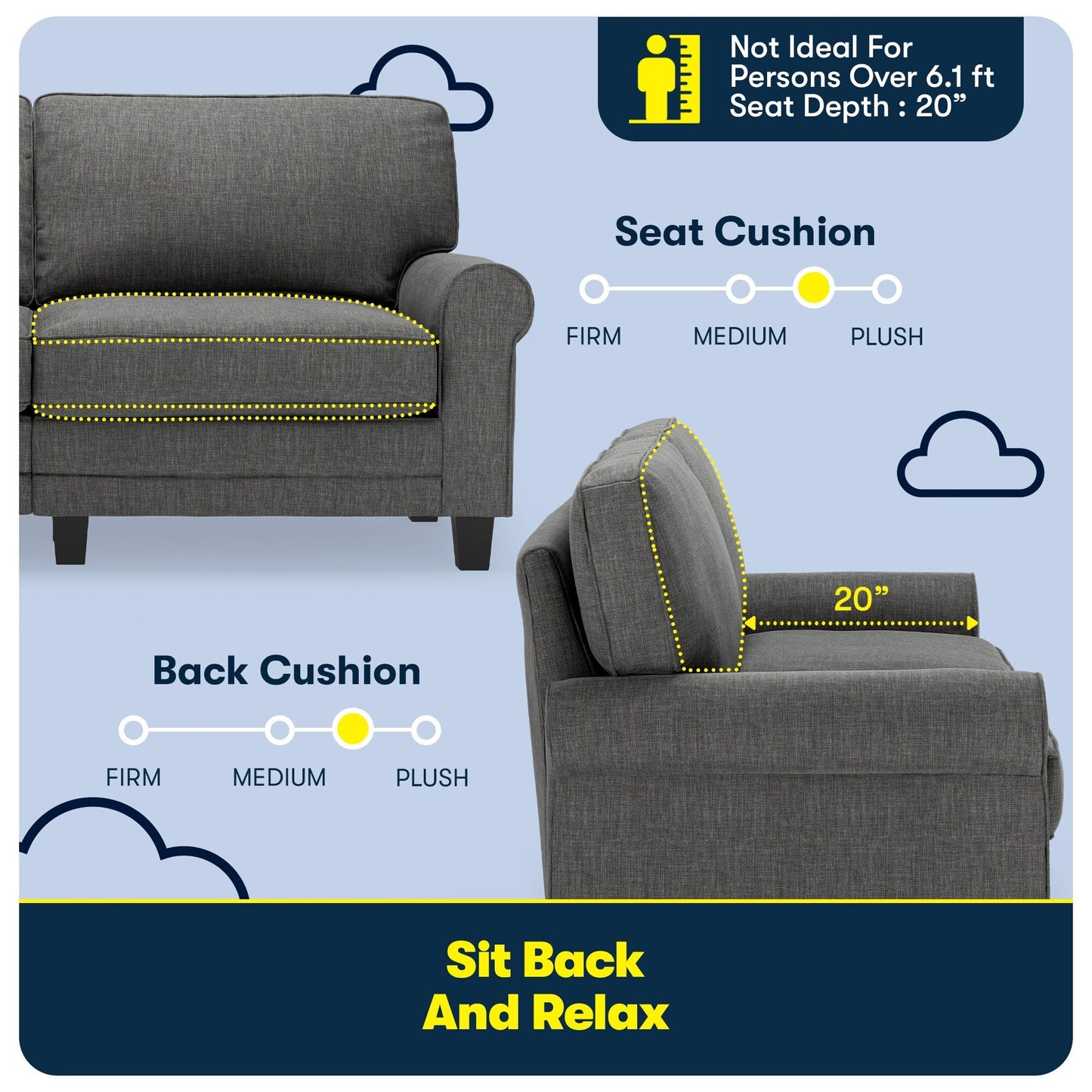 Divano con braccioli arrotolati Serta Copenhagen 73, in poliestere di facile manutenzione, schienale morbido, cuscini di seduta a molle insacchettate