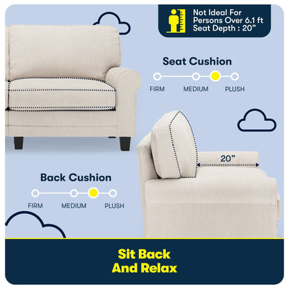 Divano con braccioli arrotolati Serta Copenhagen 73, in poliestere di facile manutenzione, schienale morbido, cuscini di seduta a molle insacchettate