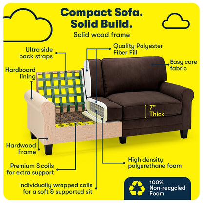 Divano con braccioli arrotolati Serta Copenhagen 73, in poliestere di facile manutenzione, schienale morbido, cuscini di seduta a molle insacchettate
