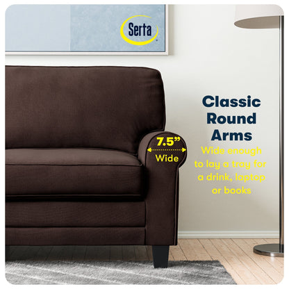Divano con braccioli arrotolati Serta Copenhagen 73, in poliestere di facile manutenzione, schienale morbido, cuscini di seduta a molle insacchettate