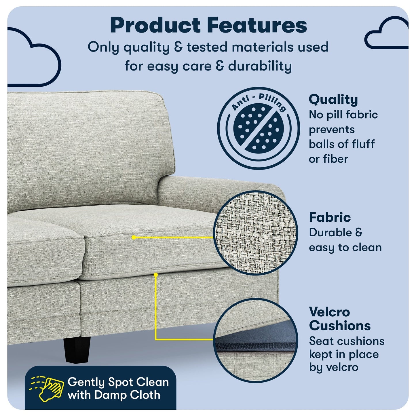 Divano con braccioli arrotolati Serta Copenhagen 73, in poliestere di facile manutenzione, schienale morbido, cuscini di seduta a molle insacchettate