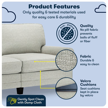 Divano con braccioli arrotolati Serta Copenhagen 73, in poliestere di facile manutenzione, schienale morbido, cuscini di seduta a molle insacchettate