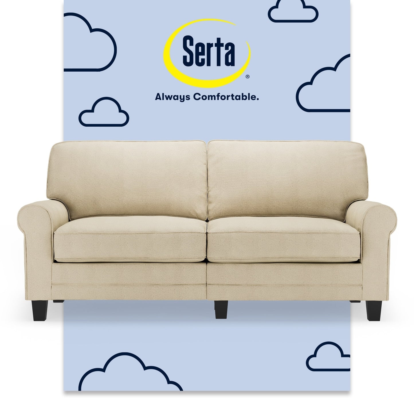 Divano con braccioli arrotolati Serta Copenhagen 73, in poliestere di facile manutenzione, schienale morbido, cuscini di seduta a molle insacchettate