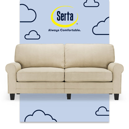 Divano con braccioli arrotolati Serta Copenhagen 73, in poliestere di facile manutenzione, schienale morbido, cuscini di seduta a molle insacchettate