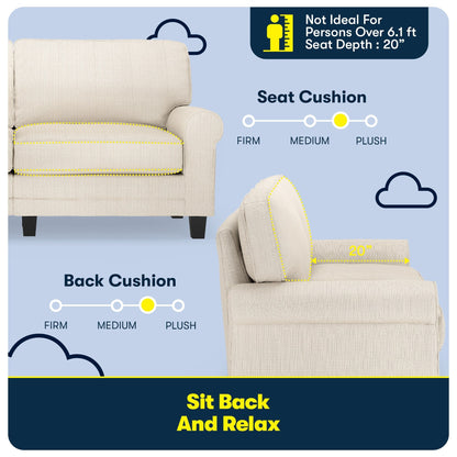 Divano con braccioli arrotolati Serta Copenhagen 73, in poliestere di facile manutenzione, schienale morbido, cuscini di seduta a molle insacchettate