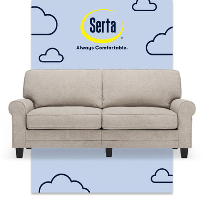 Divano con braccioli arrotolati Serta Copenhagen 73, in poliestere di facile manutenzione, schienale morbido, cuscini di seduta a molle insacchettate