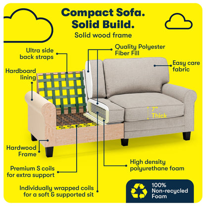 Divano con braccioli arrotolati Serta Copenhagen 73, in poliestere di facile manutenzione, schienale morbido, cuscini di seduta a molle insacchettate