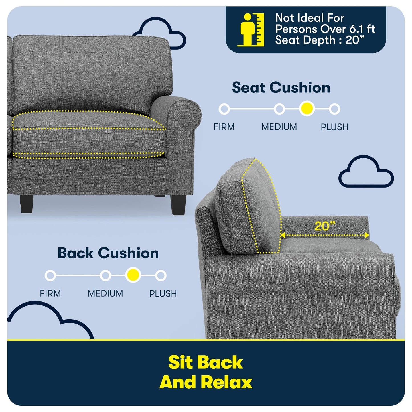 Divano con braccioli arrotolati Serta Copenhagen 73, in poliestere di facile manutenzione, schienale morbido, cuscini di seduta a molle insacchettate