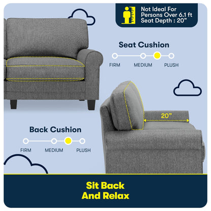 Divano con braccioli arrotolati Serta Copenhagen 73, in poliestere di facile manutenzione, schienale morbido, cuscini di seduta a molle insacchettate