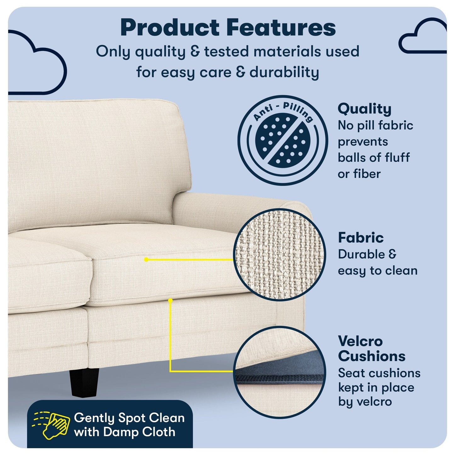 Divano con braccioli arrotolati Serta Copenhagen 73, in poliestere di facile manutenzione, schienale morbido, cuscini di seduta a molle insacchettate